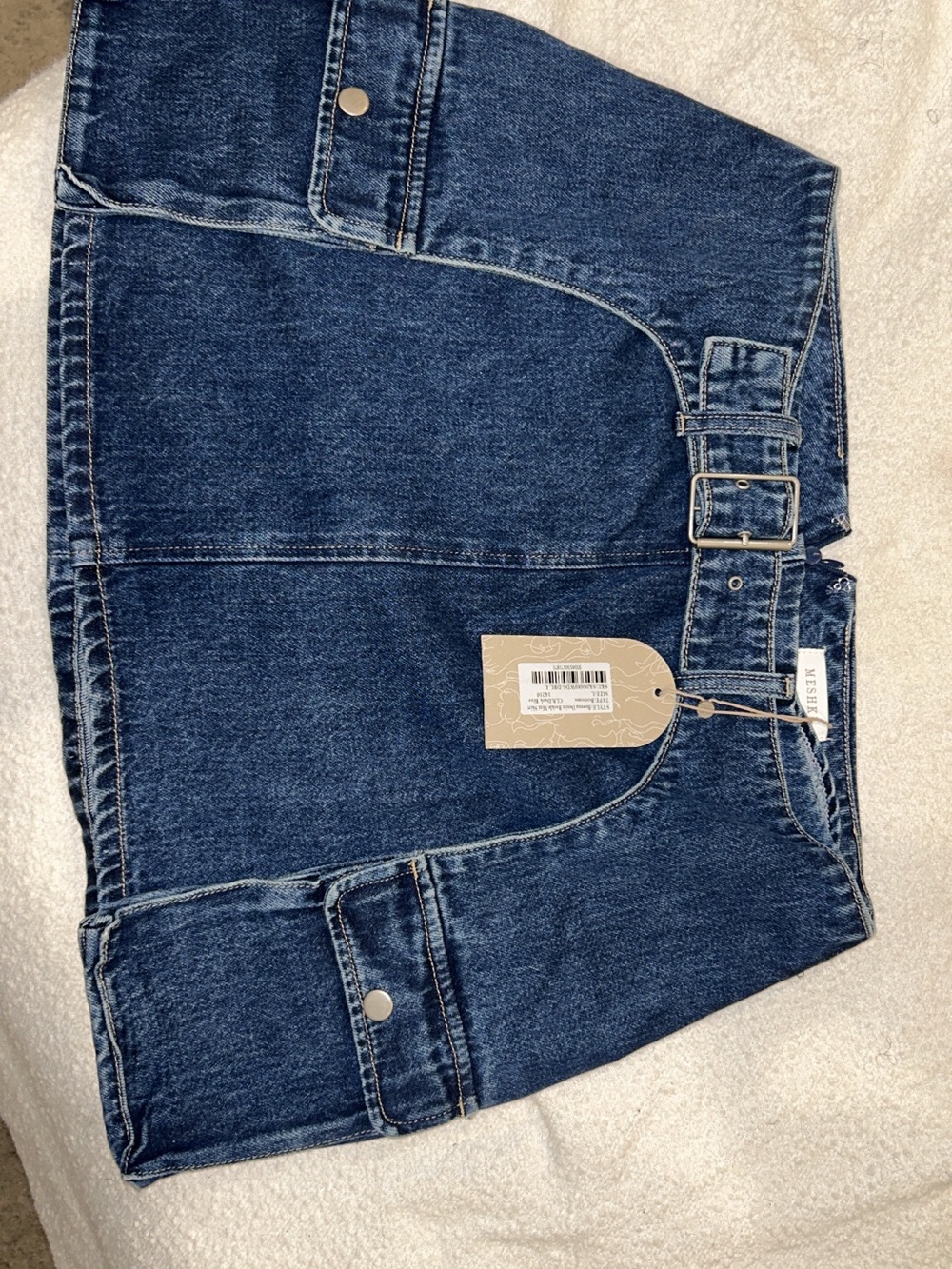 Meshki Dark Blue Denim Skirt with Buckle Belt